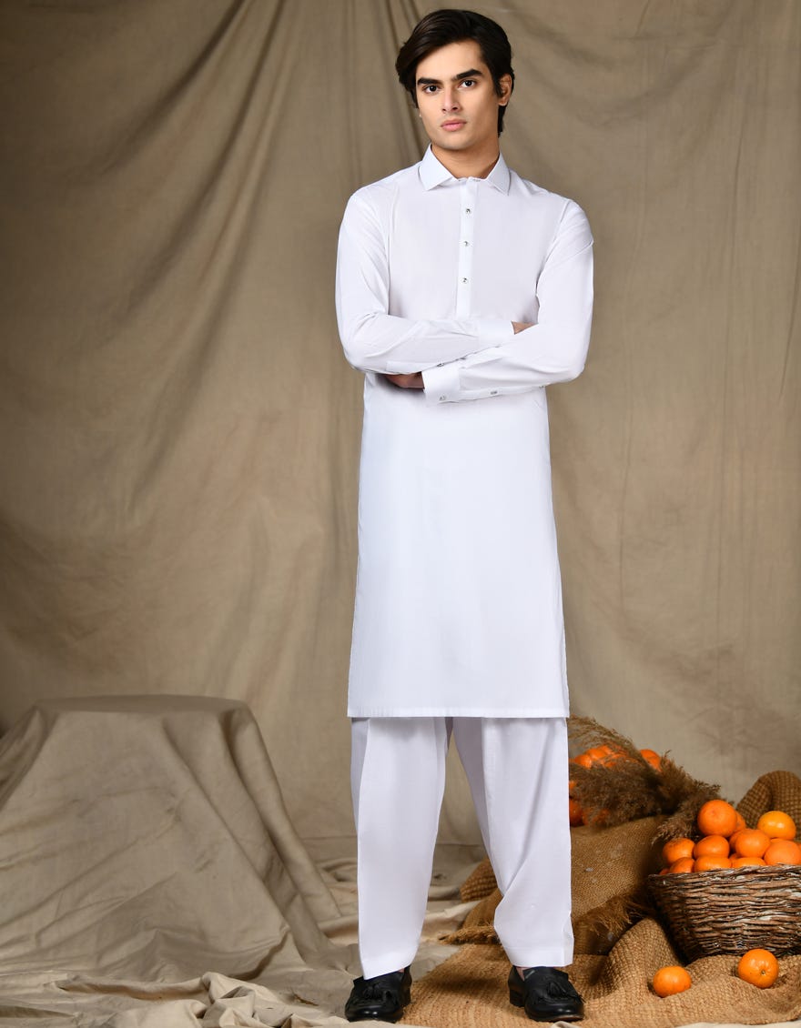 WHITE COTTON KAMEEZ SHALWAR | JTKS-S-46279