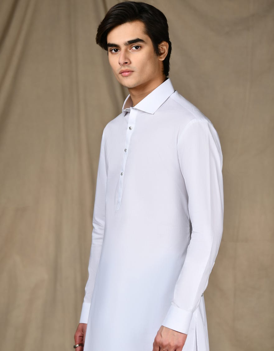 WHITE COTTON KAMEEZ SHALWAR | JTKS-S-46279
