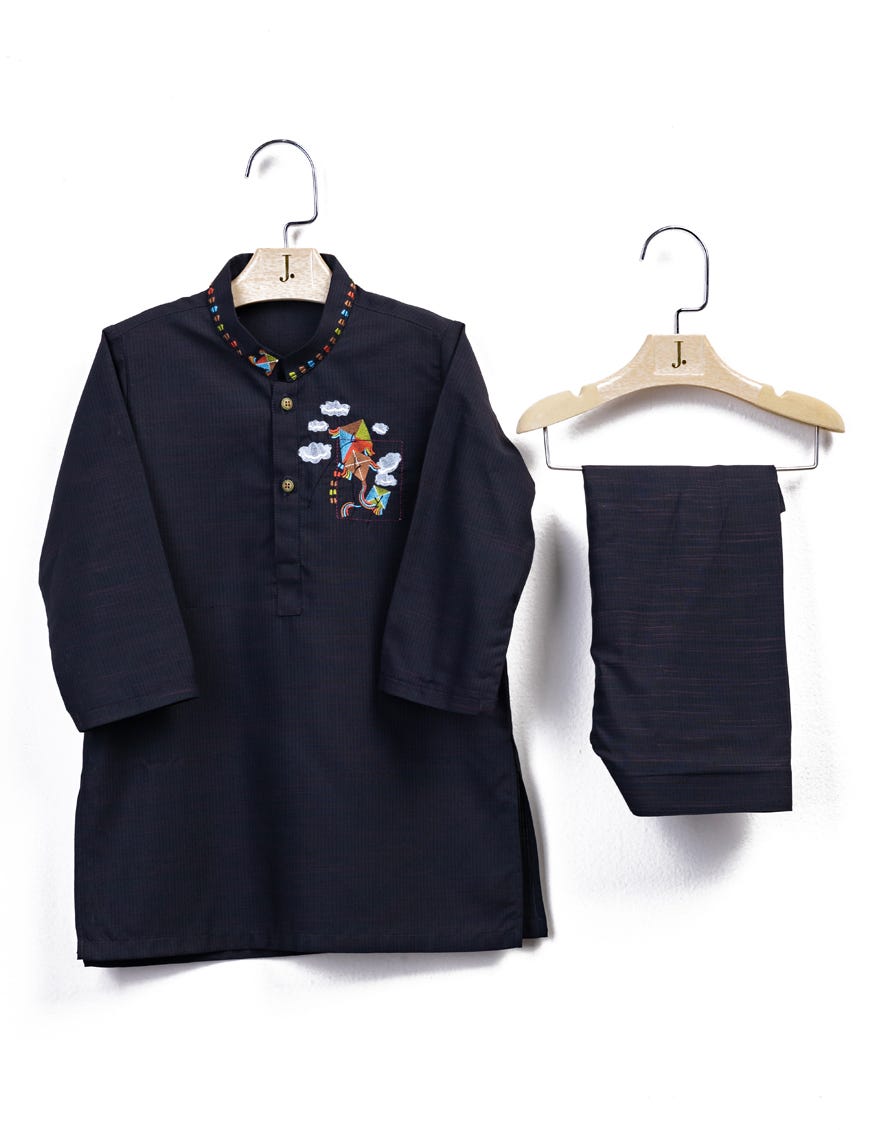 Black Polyester Kameez Shalwar | Jjiks-A-46286