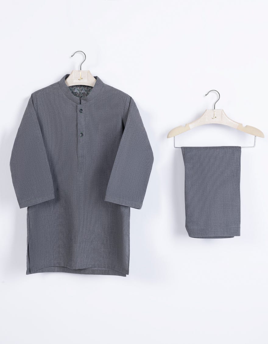 Mud Grey Blended Infant Kameez Shalwar | Jjiks-S-46289