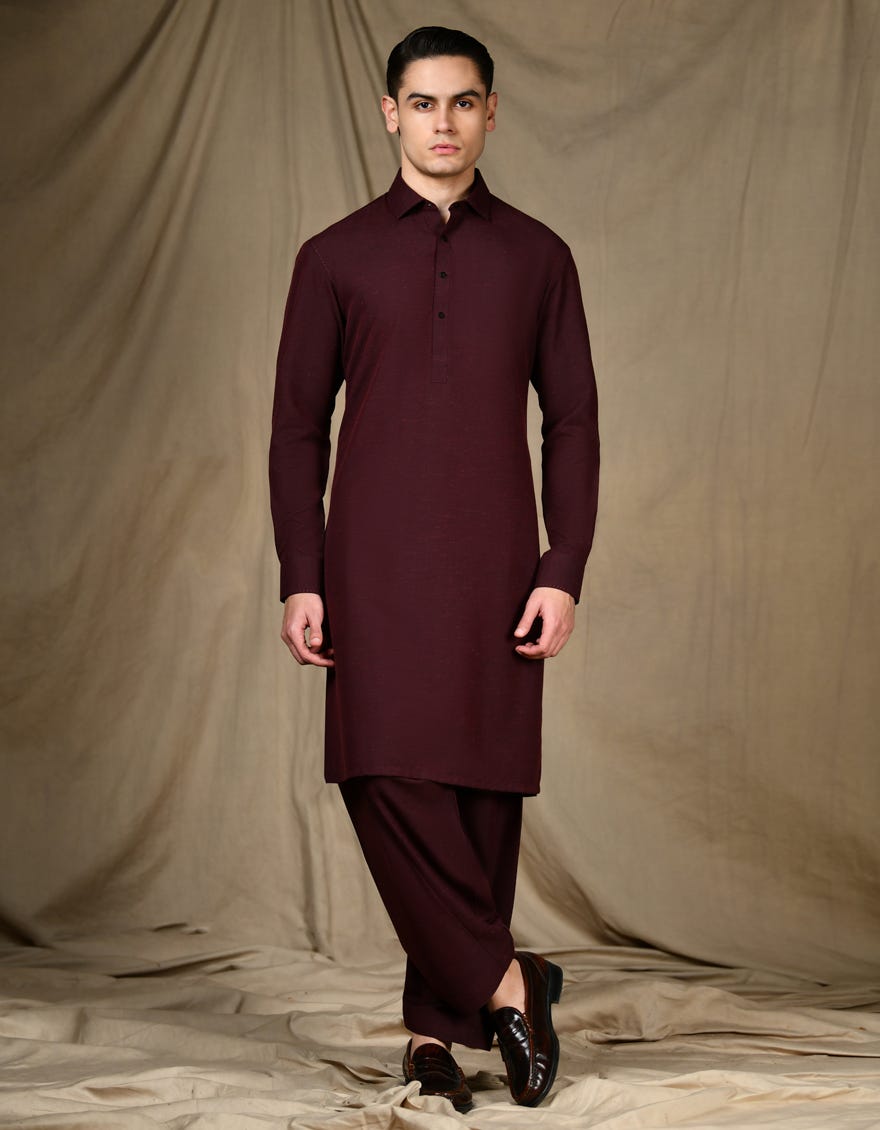Maroon Blended Teen Boy's Kameez Shalwar | Jtks-S-46291