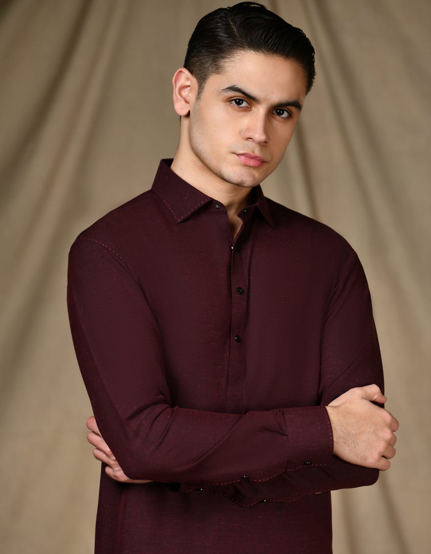 MAROON BLENDED KAMEEZ SHALWAR | JTKS-S-46291