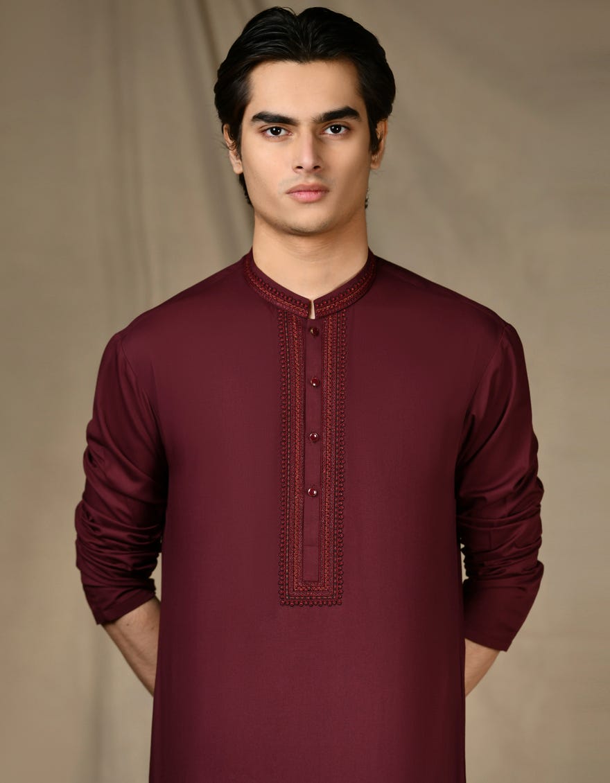 MAROON BLENDED KAMEEZ SHALWAR | JTKS-S-46292