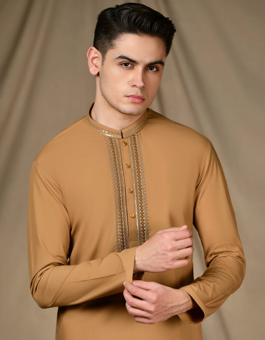 GOLDEN BROWN BLENDED KAMEEZ SHALWAR | JTKS-S-46300
