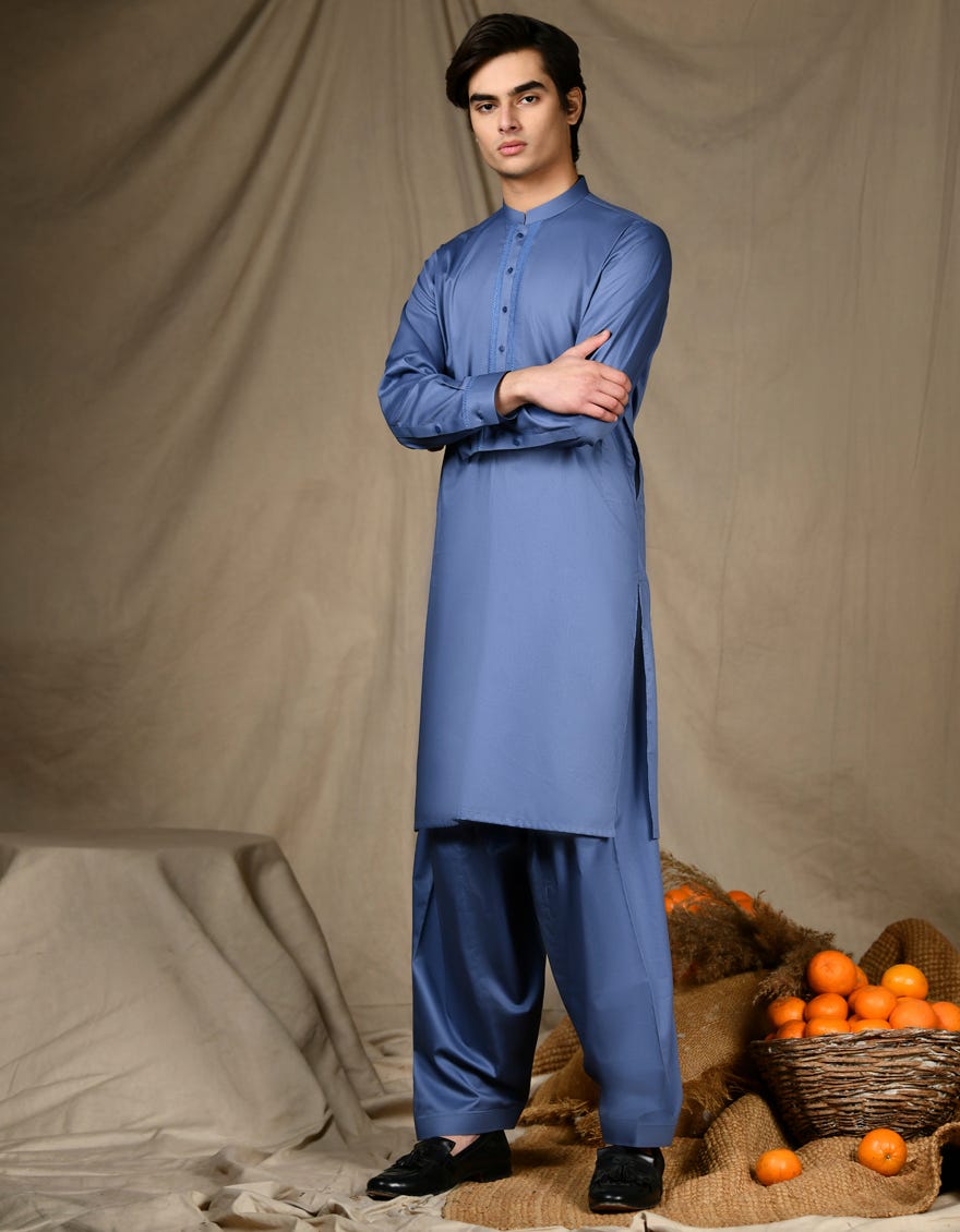 Pigeon Blue Cotton Teen Boy's Kameez Shalwar | Jtks-S-46301
