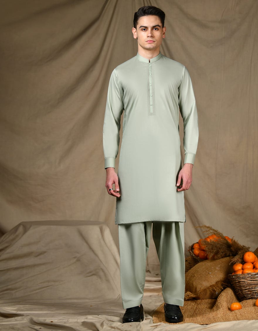 LIGHT GREEN COTTON KAMEEZ SHALWAR | JTKS-S-46303