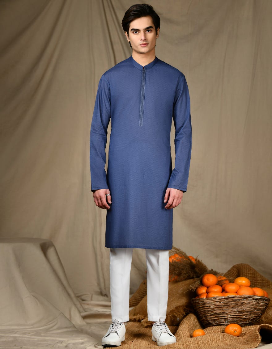 Blue Cotton Teen Boy's Kurta | Jtk-S-46313