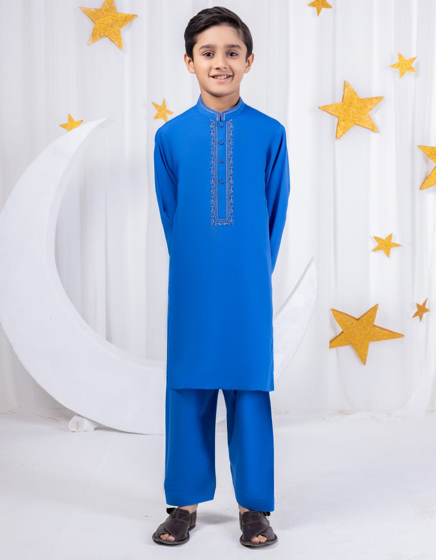 Royal Blue Polyester Kid's Kameez Shalwar | Jcks-S-46314