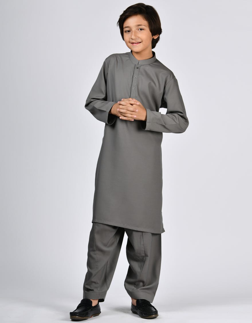 Mud Brown Blended Kid's Kameez Shalwar | Jcks-S-39087
