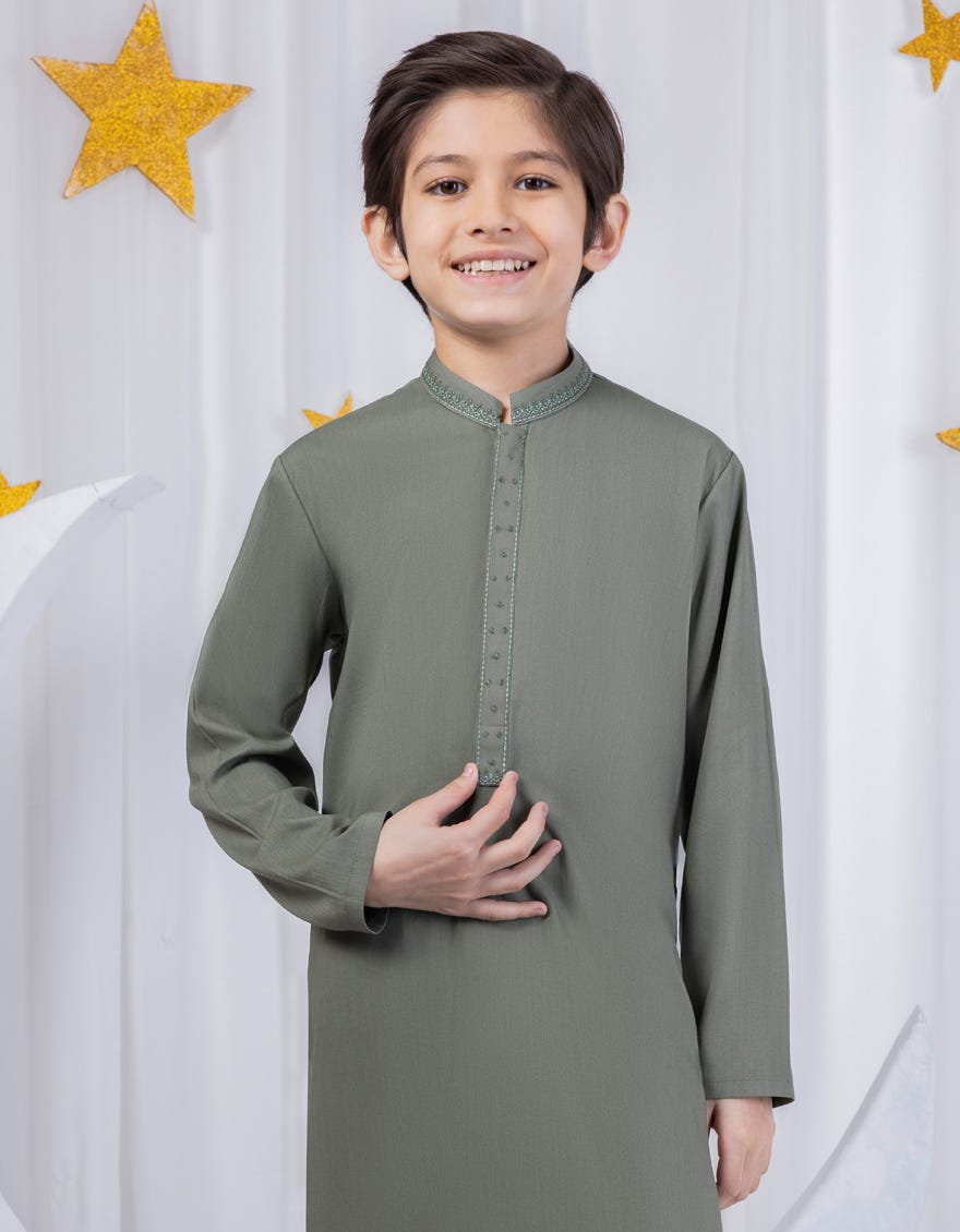 ARMY GREEN BLENDED KAMEEZ SHALWAR | JCKS-S-46318