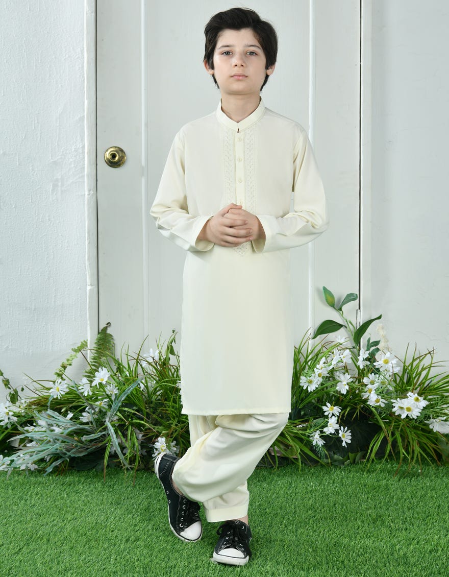 Cream Blended Kid's Kameez Shalwar | Jcks-S-46321