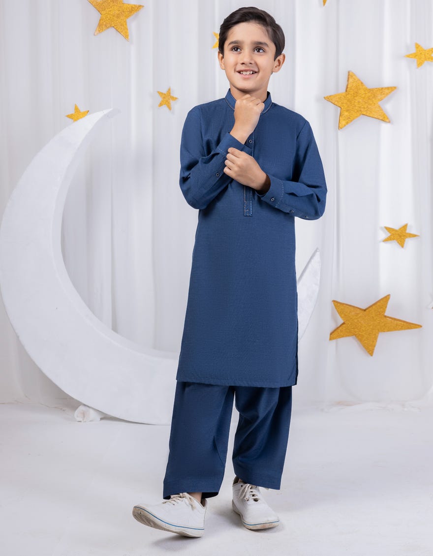 Blue Blended Kid's Kameez Shalwar | Jcks-S-46322