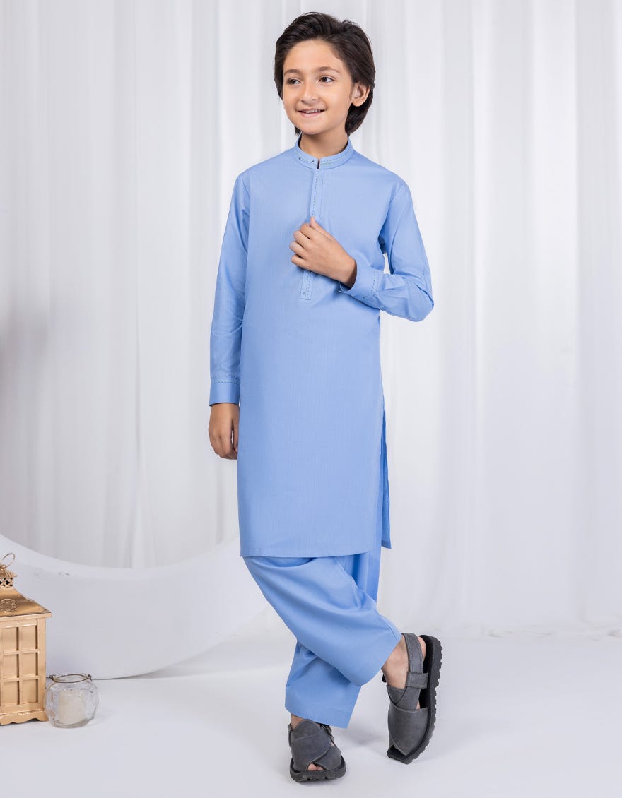 Sky Blue Blended Kid's Kameez Shalwar | Jcks-S-46323