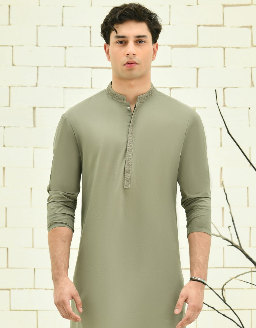 OLIVE COTTON KURTA | JTK-S-46326