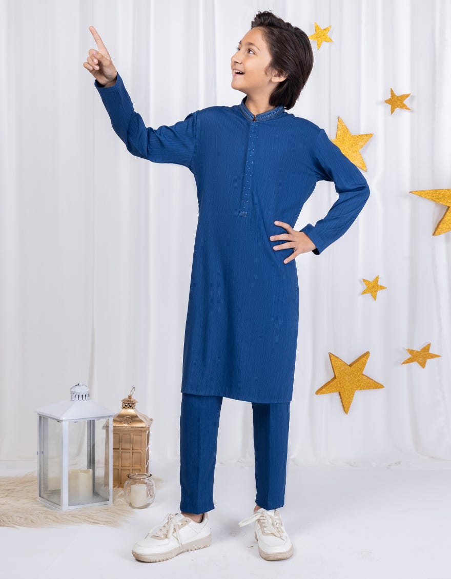 Prussian Blue Blended Kurta Pajama | Jckp-S-46327