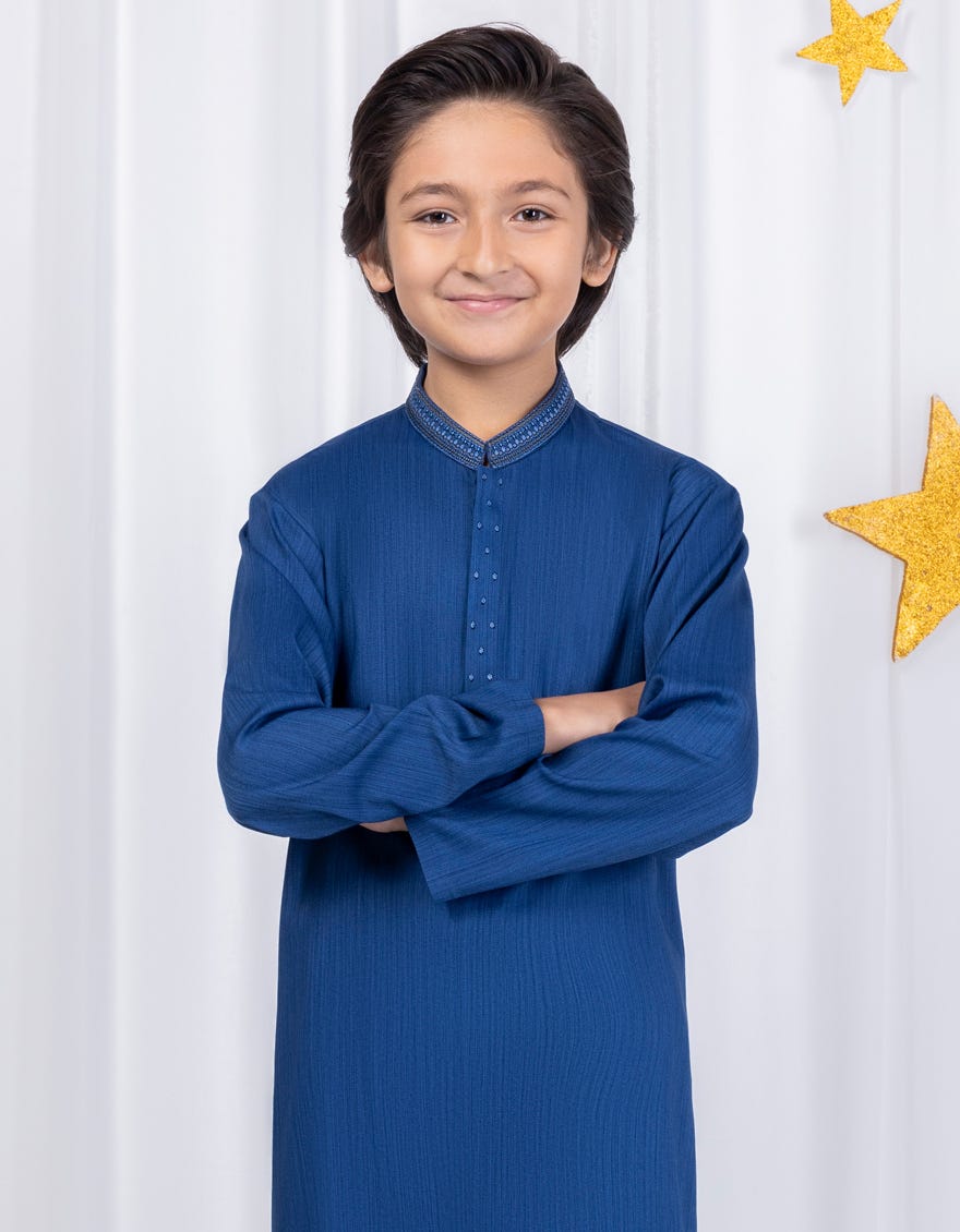 PRUSSIAN BLUE BLENDED KURTA PAJAMA | JCKP-S-46327