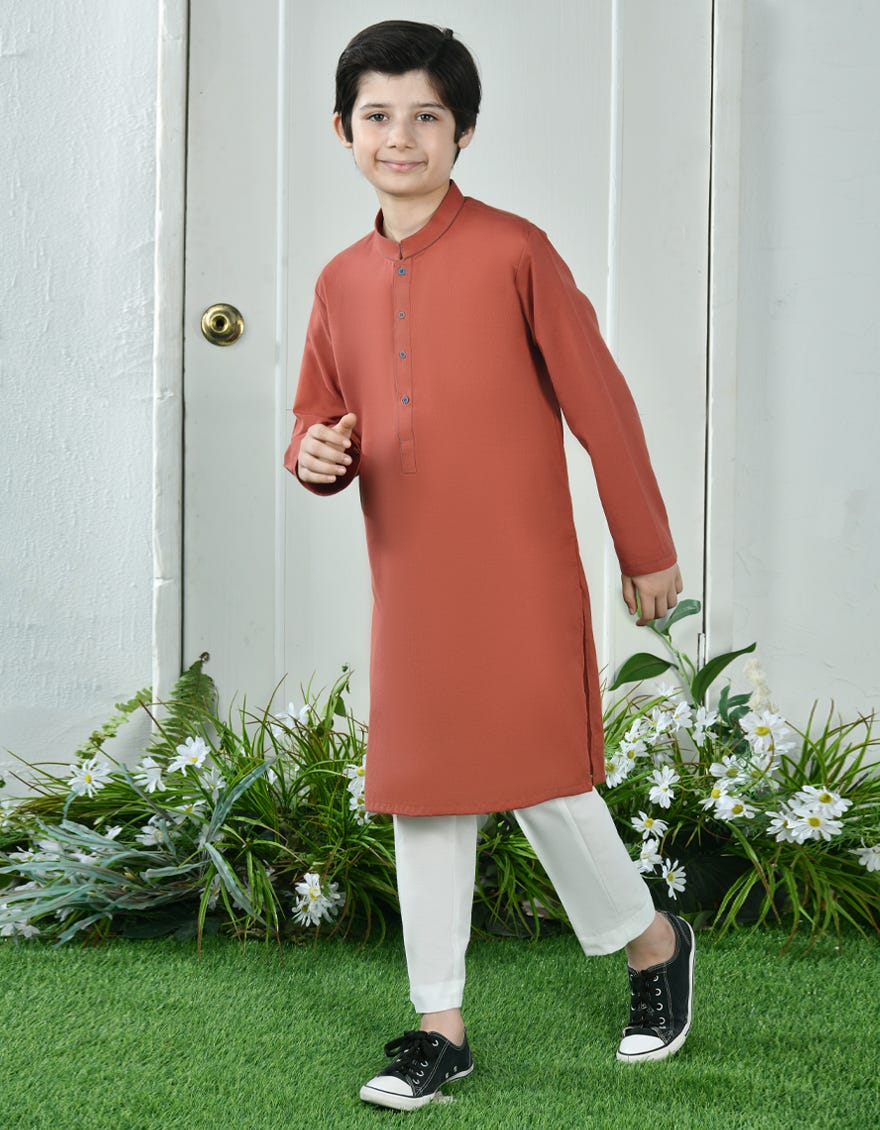 Rust Cotton Kid's Kurta | Jck-S-46330