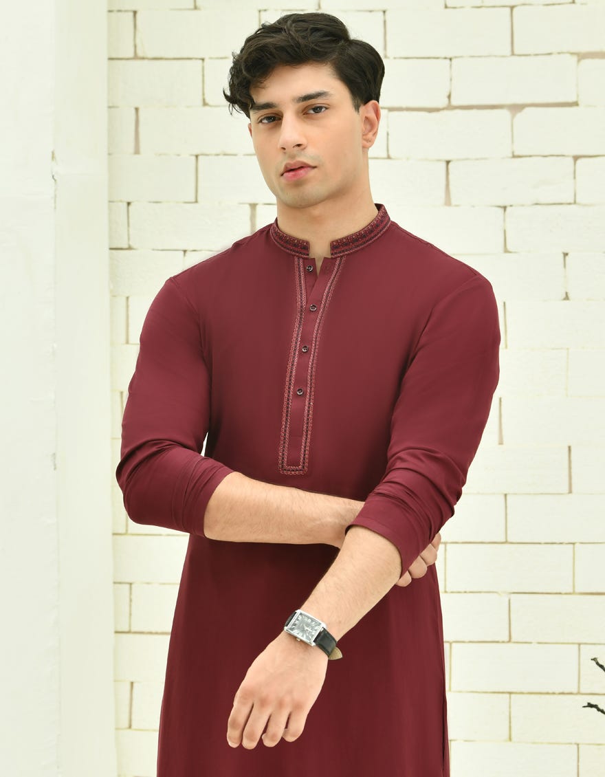 MAROON BLENDED KAMEEZ SHALWAR | JTKS-S-46332