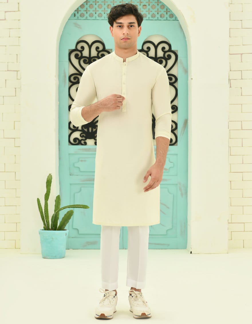 Cream Blended Teen Boy's Kurta | Jtk-S-46337
