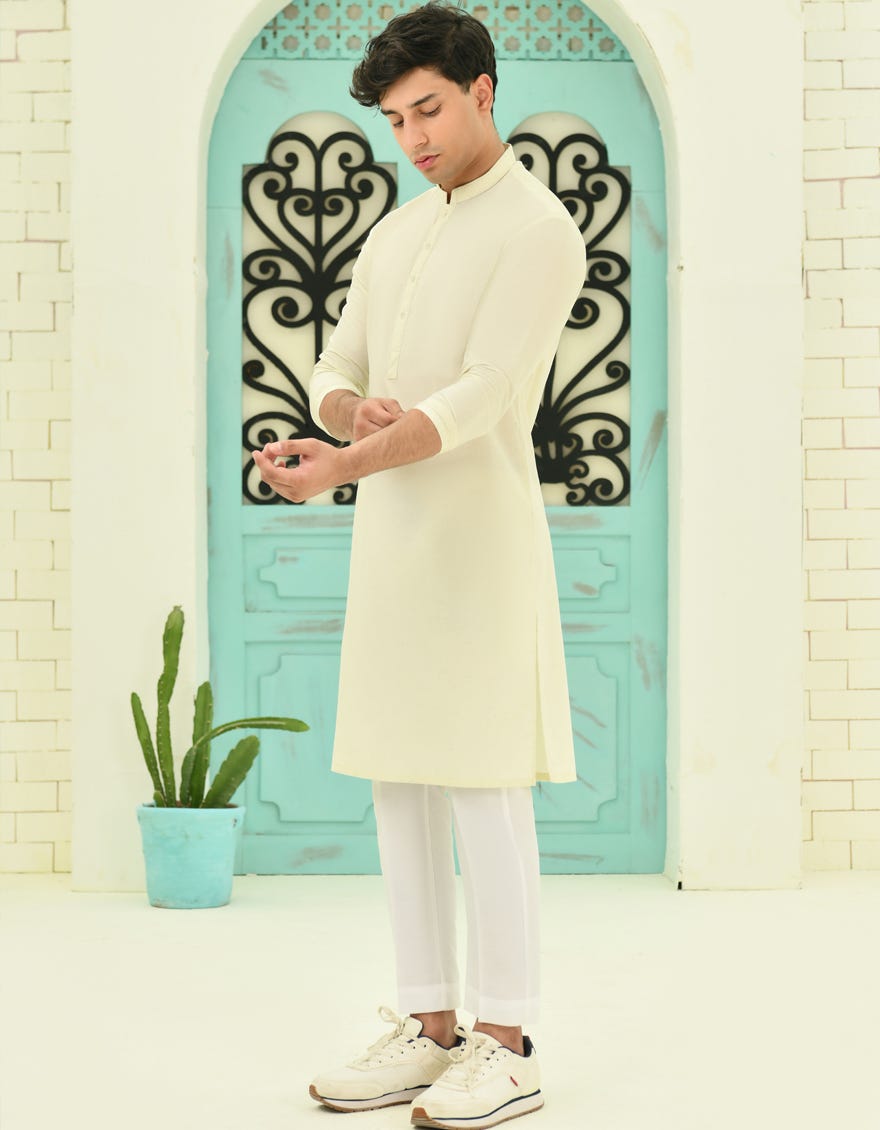 CREAM BLENDED KURTA | JTK-S-46337