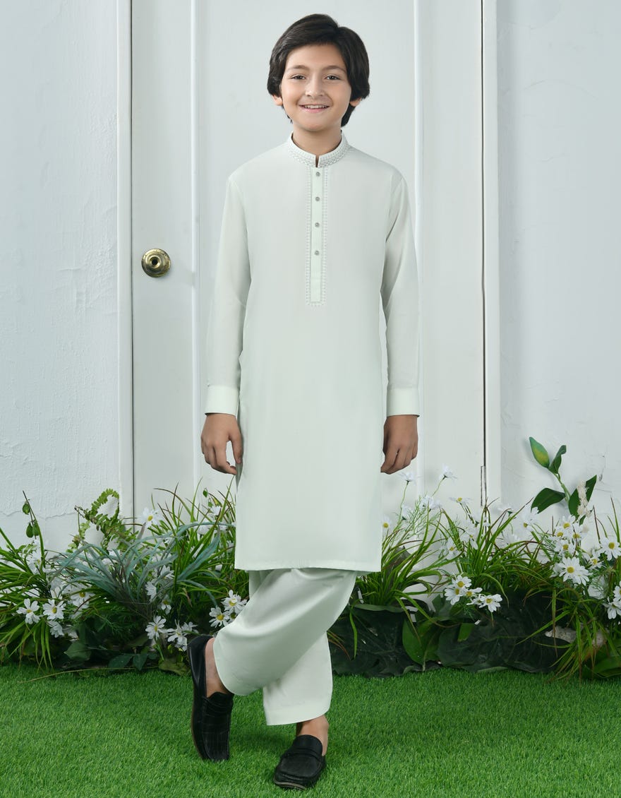 Lightt Green Blended Kid's Kameez Shalwar | Jcks-A-46338