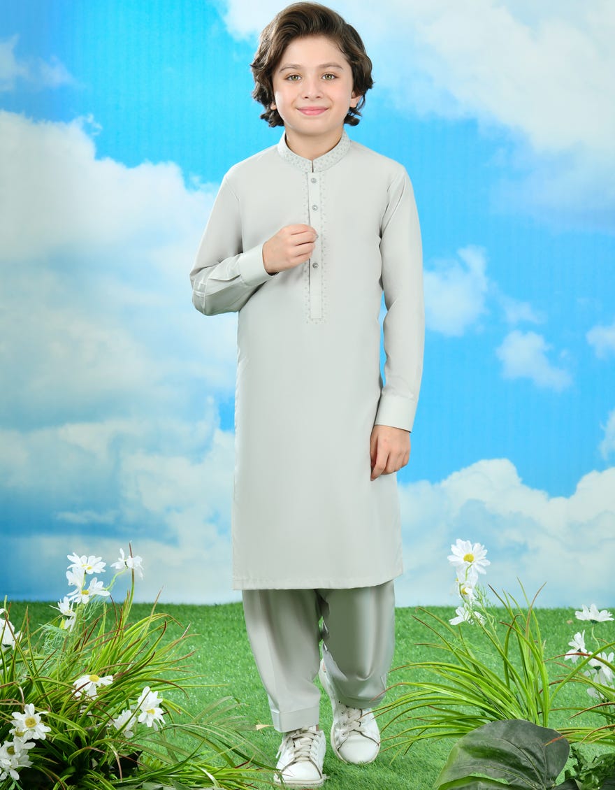 Dull Green Blended Kid's Kameez Shalwar | Jcks-A-46340