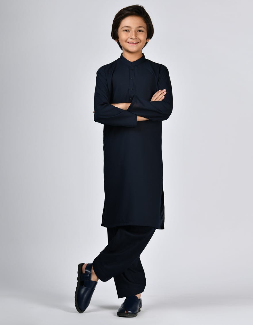 Dark Blue Blended Kid's Kameez Shalwar | Jcks-S-46343