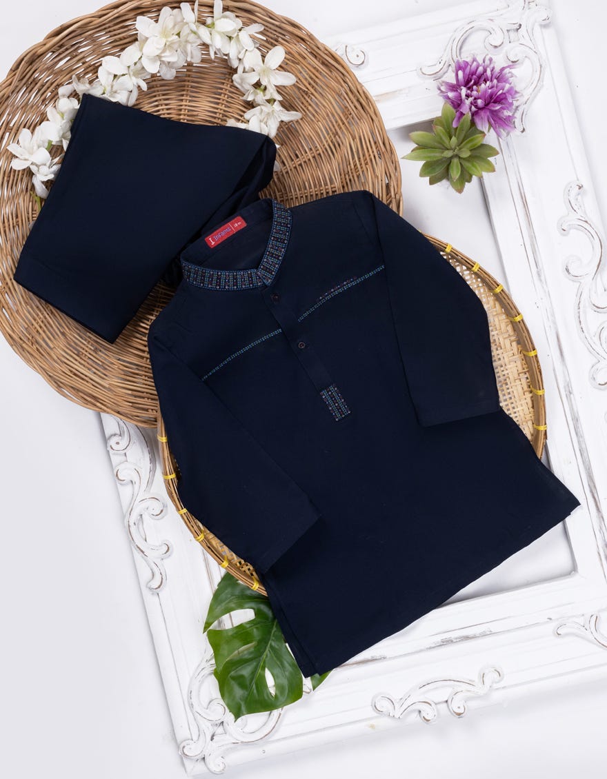 Navy Blue Blended Kameez Shalwar | Jjiks-S-46356
