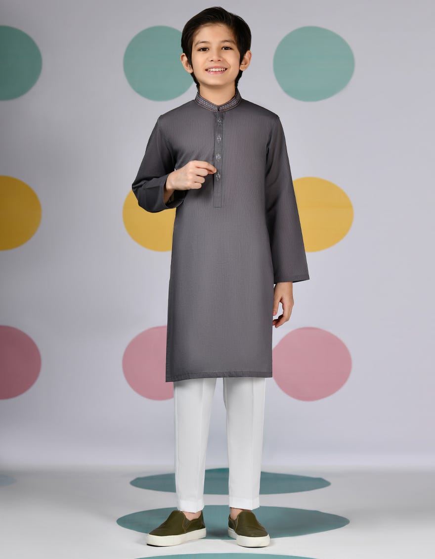 Grey Cvc Kid's Kurta | Jck-S-46357