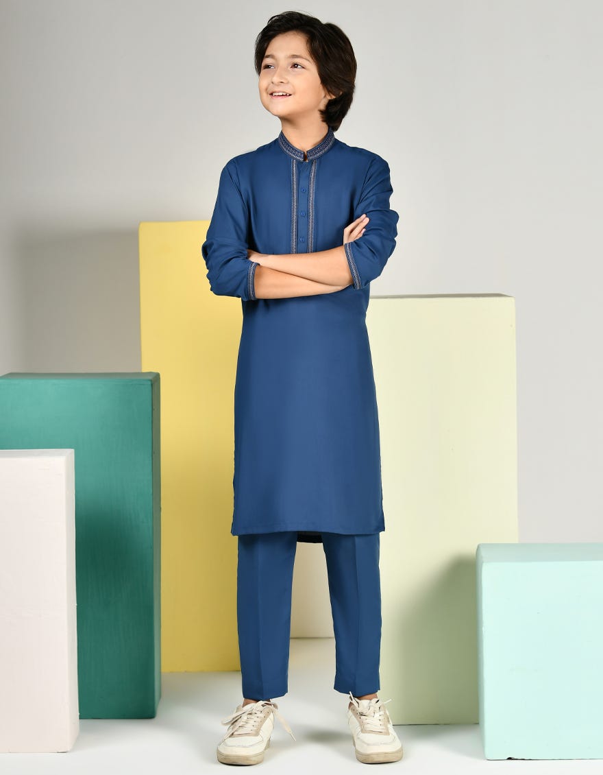 Blue Polyester Kurta Pajama | Jckp-A-46365