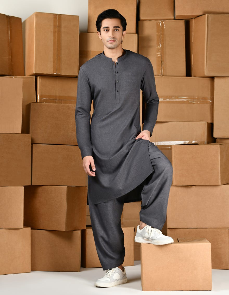 Dark Purple Blended Teen Boy's Kameez Shalwar | Jtks-A-46369