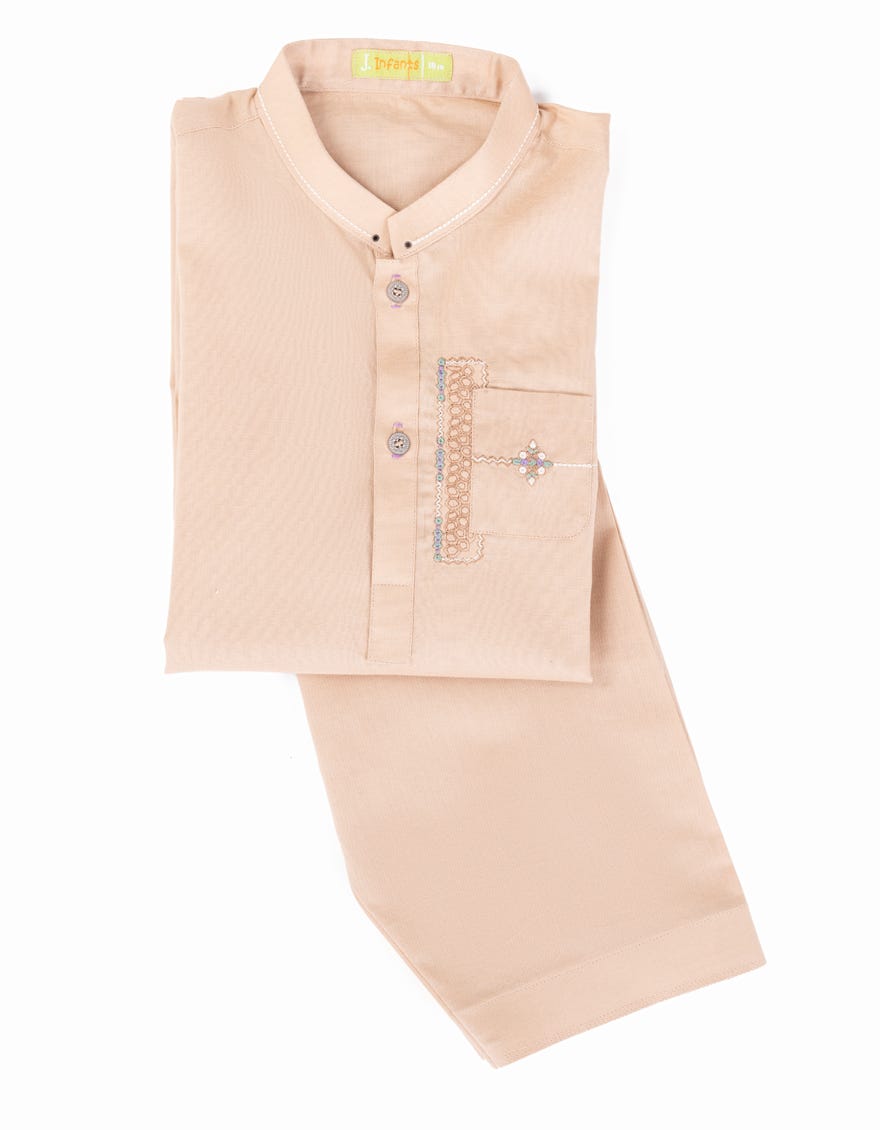 LIGHT BROWN COTTON KAMEEZ SHALWAR | JJIKS-S-46375