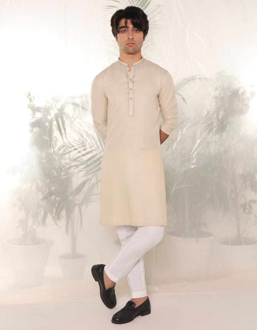 Fawn Blended Teen Boy's Kurta | Jtk-A-46380