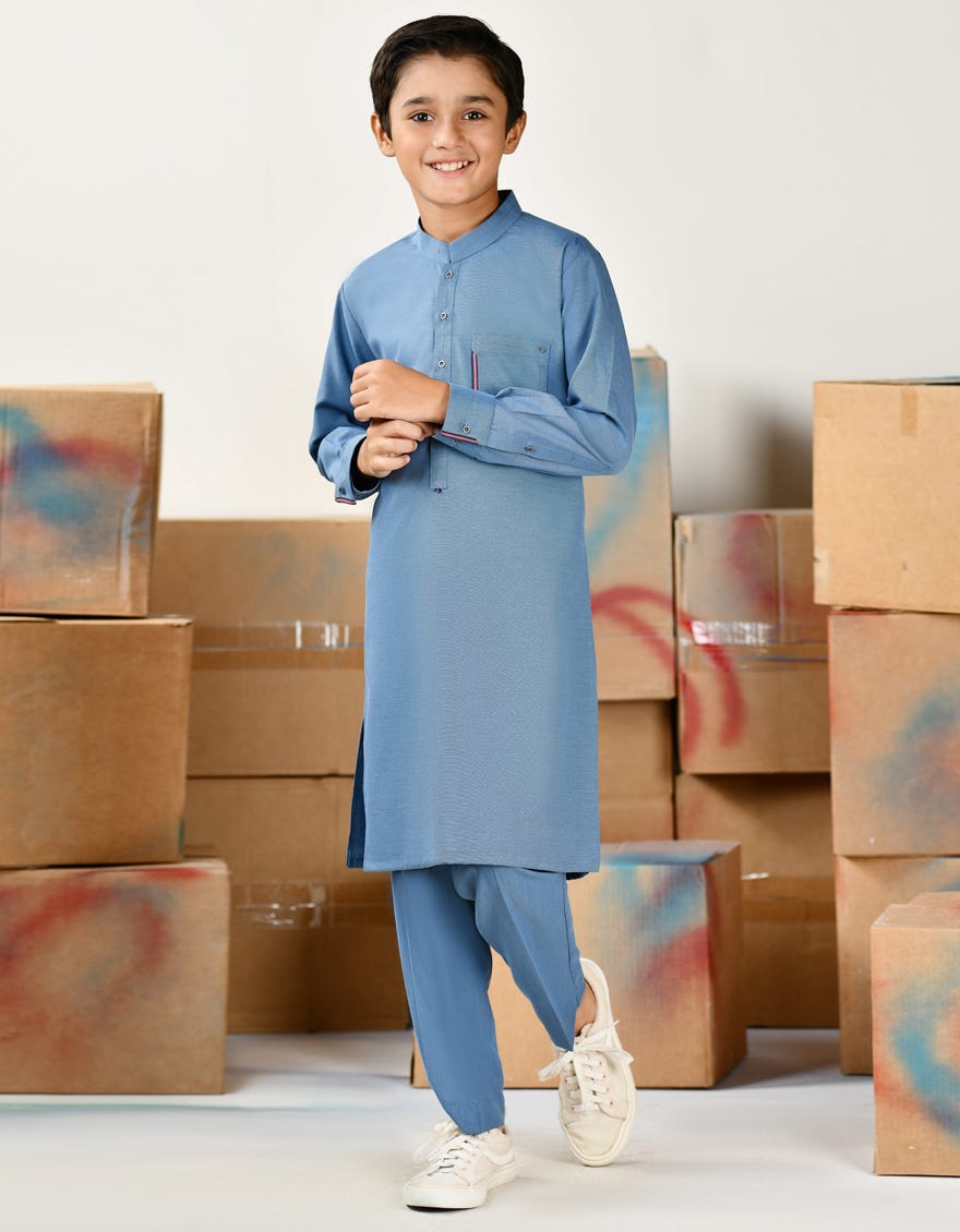 Dull Blue Blended Kurta Pajama | Jckp-A-46385