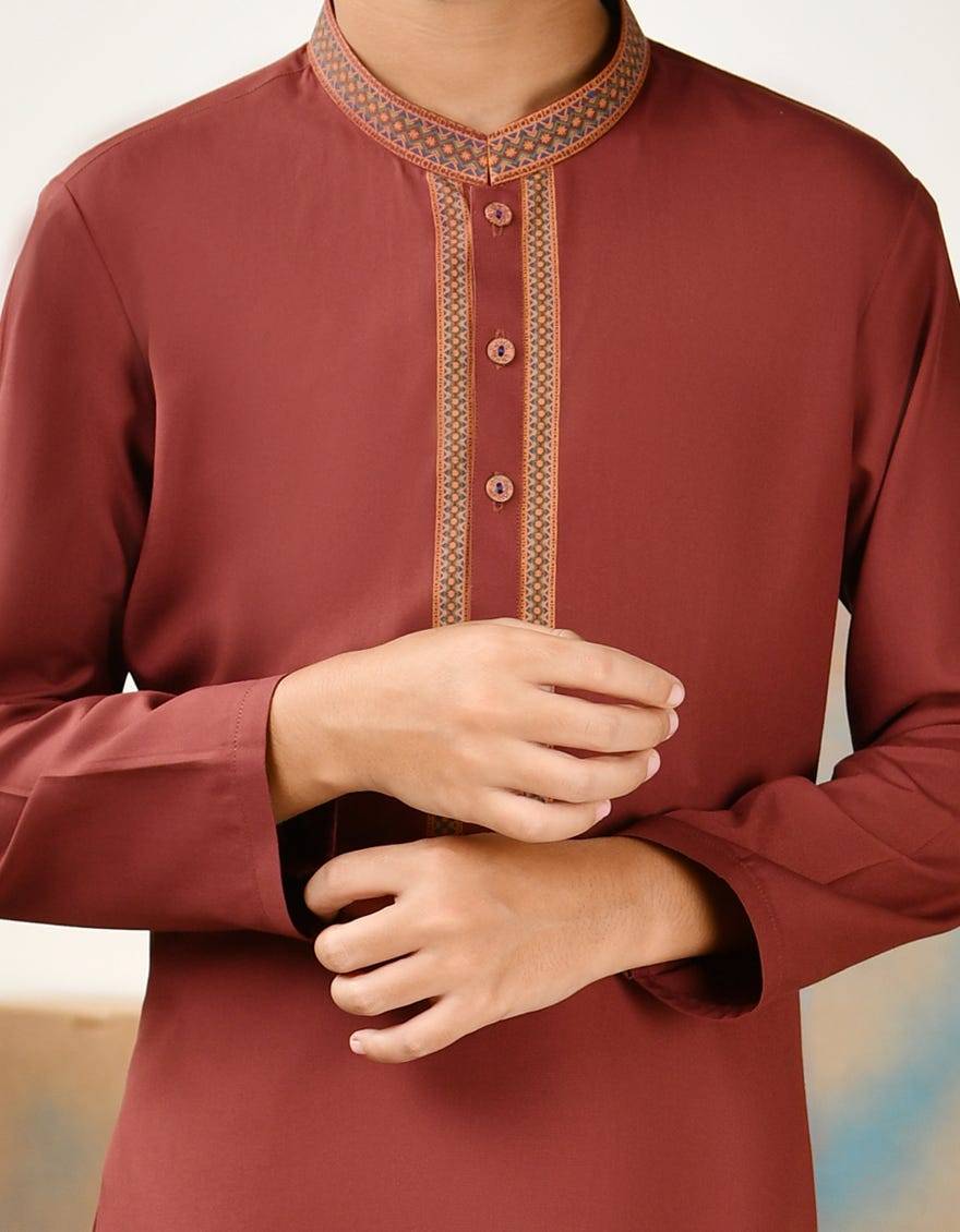 Rust Color Pj RUST BROWN BLENDED KURTA PAJAMA | JCKP-A-46392 – J.