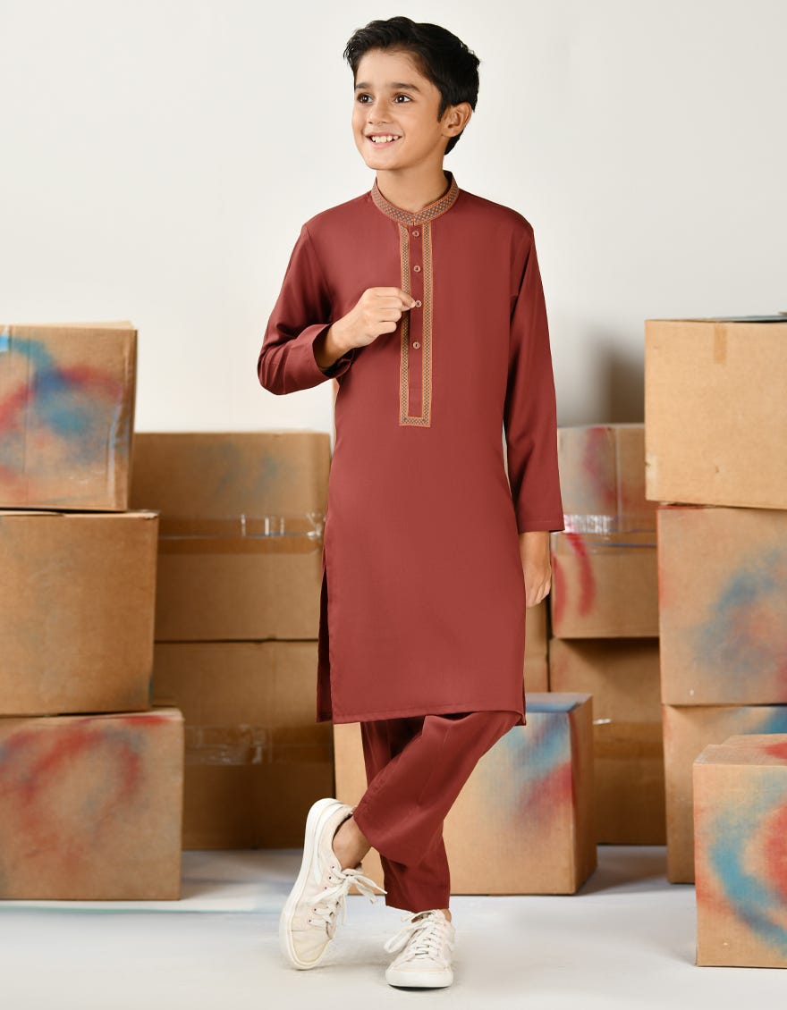 Rust Brown Blended Kurta Pajama | Jckp-A-46392