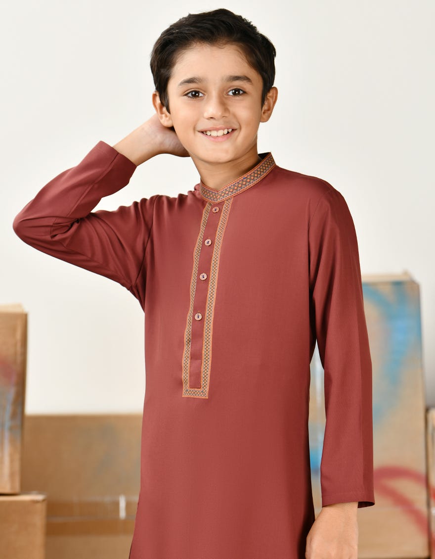 RUST BROWN BLENDED KURTA PAJAMA | JCKP-A-46392