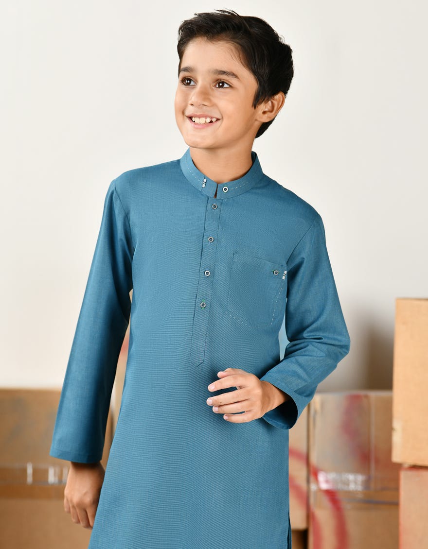 TEAL BLUE BLENDED KURTA PAJAMA | JCKP-A-46396
