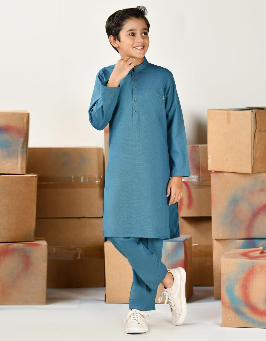 Teal Blue Blended Kurta Pajama | Jckp-A-46396