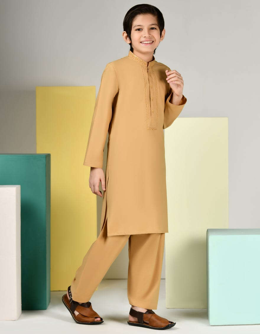 Gold Blended Kid's Kameez Shalwar | Jcks-A-46407