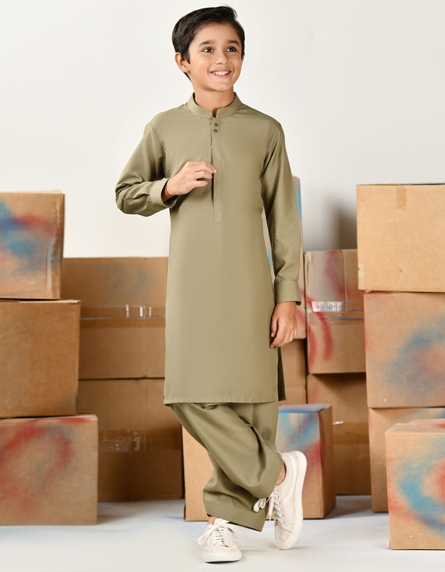 MEHNDI GREEN BLENDED KAMEEZ SHALWAR | JCKS-A-46415