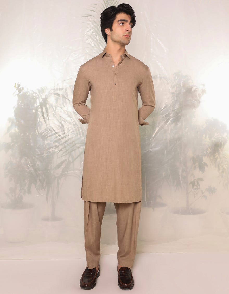 Light Brown Blended Teen Boy's Kameez Shalwar | Jtks-A-46418