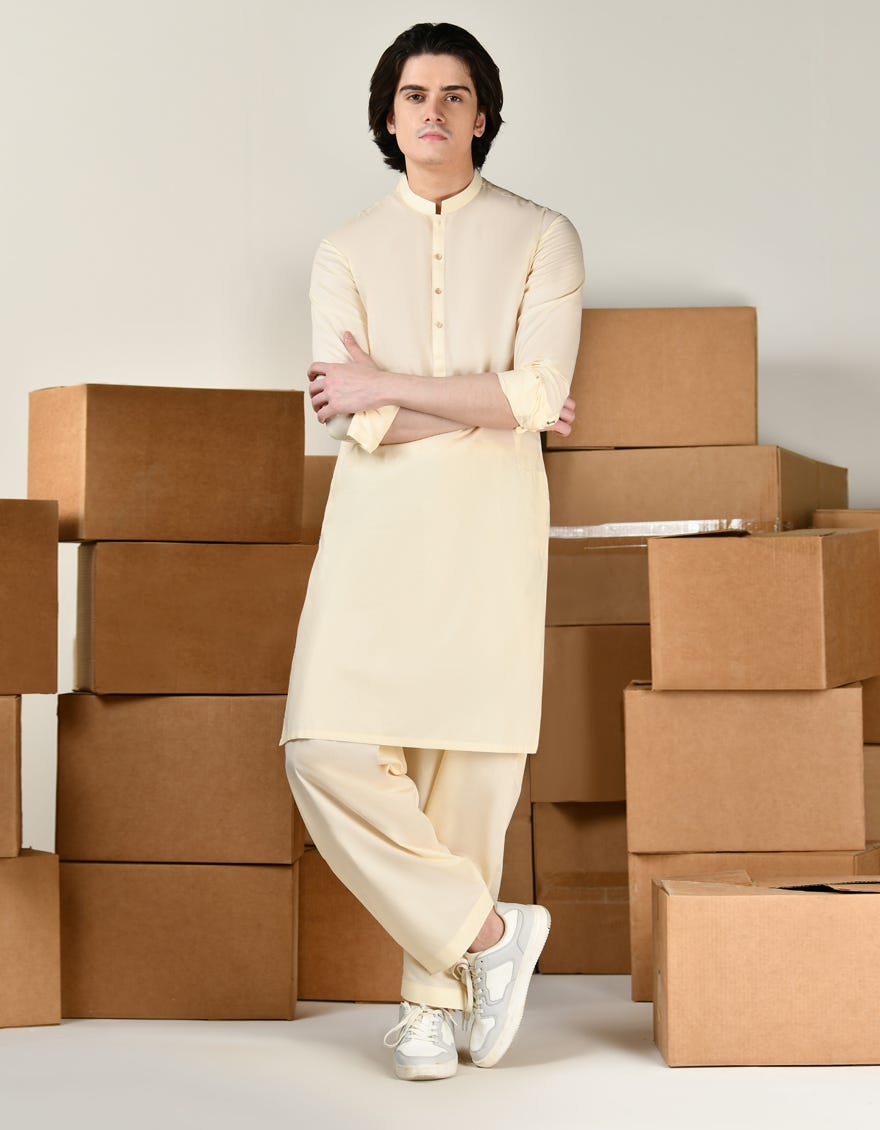 Cream Cvc Teen Boy's Kameez Shalwar | Jtks-S-46426