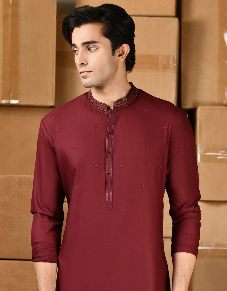 MAROON BLENDED KAMEEZ SHALWAR | JTKS-A-46428