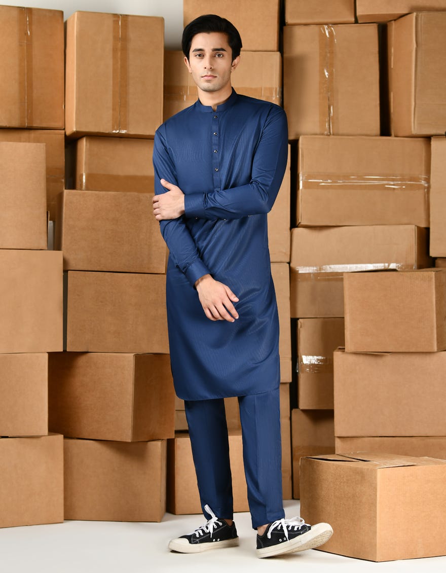 Blue Blended Kurta Pajama | Jtkp-A-46431