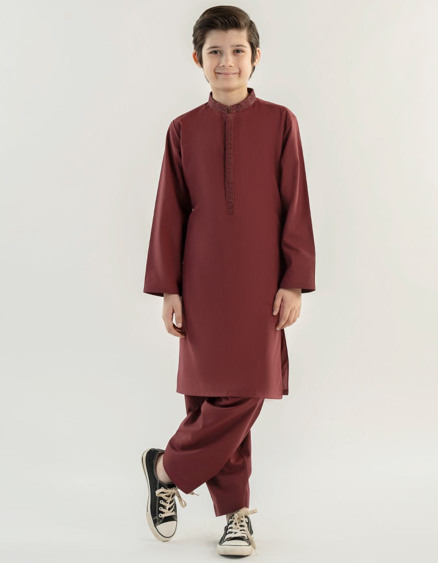 MAROON BLENDED KAMEEZ SHALWAR | JCKS-A-46439