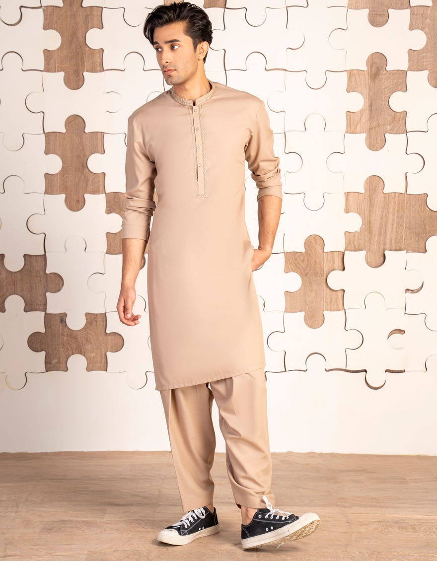 BEIGE BLENDED KAMEEZ SHALWAR | JTKS-A-46443