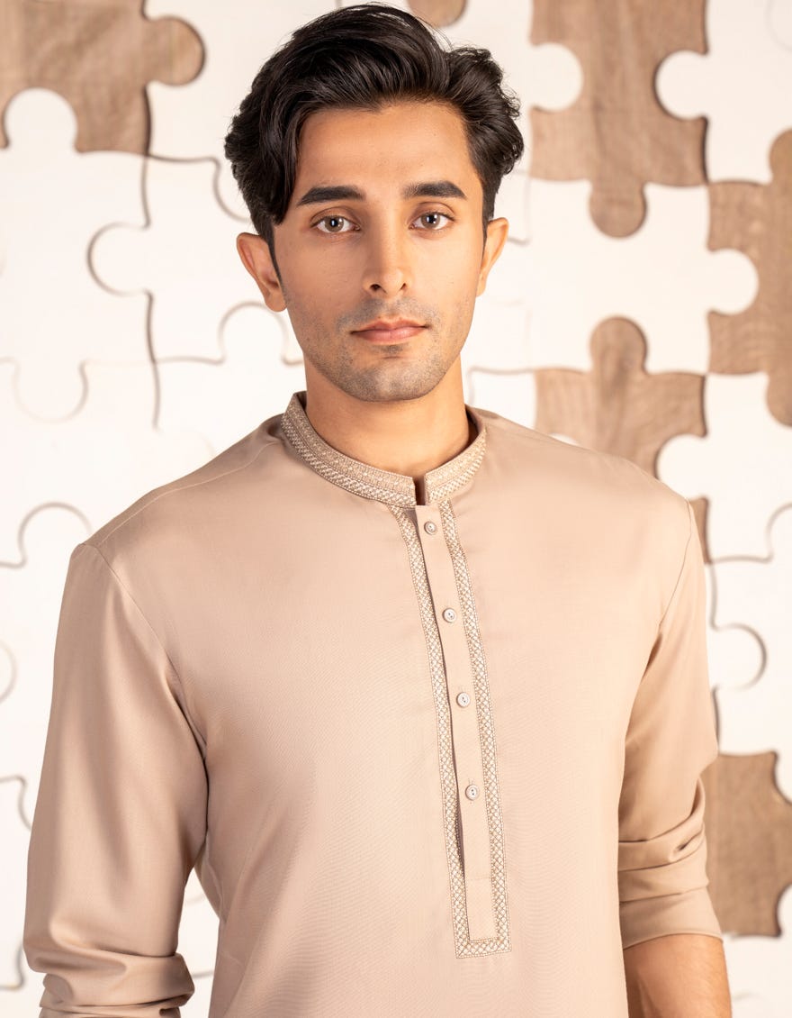 BEIGE BLENDED KAMEEZ SHALWAR | JTKS-A-46443