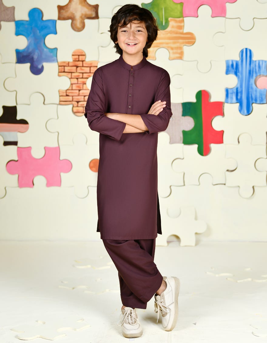 PURPLE BLENDED BOYS KAMEEZ SHALWAR | JCKS-A-46445