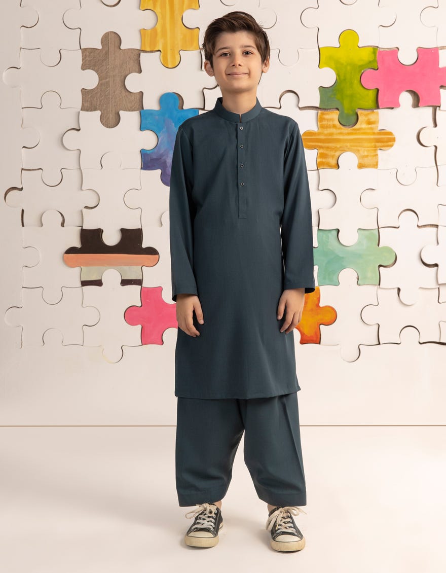 DULL GREEN BLENDED BOYS KAMEEZ SHALWAR | JCKS-A-46446